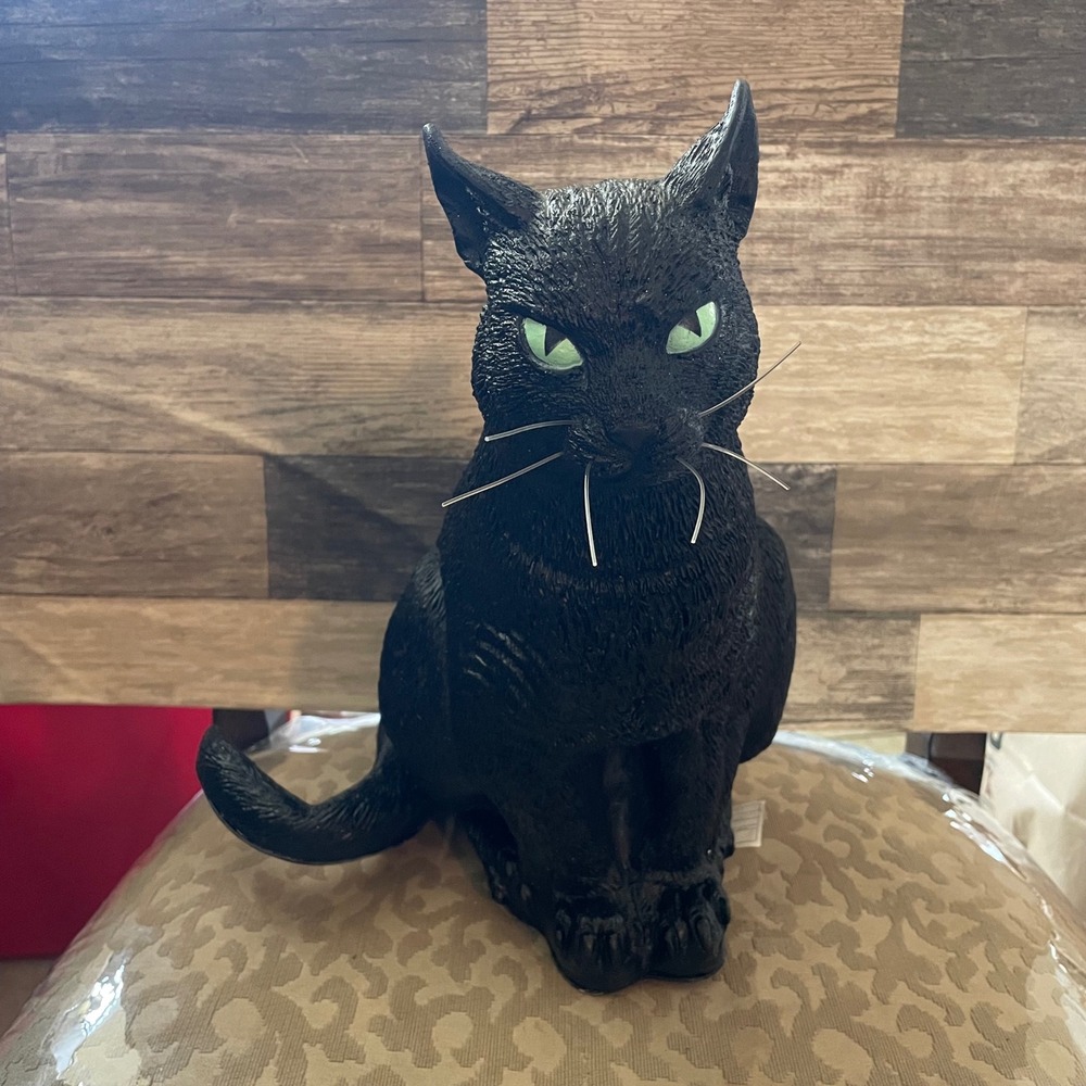 Easter Unlimited Black Cat Halloween Figurine Green Eyes Textured Decor Prop